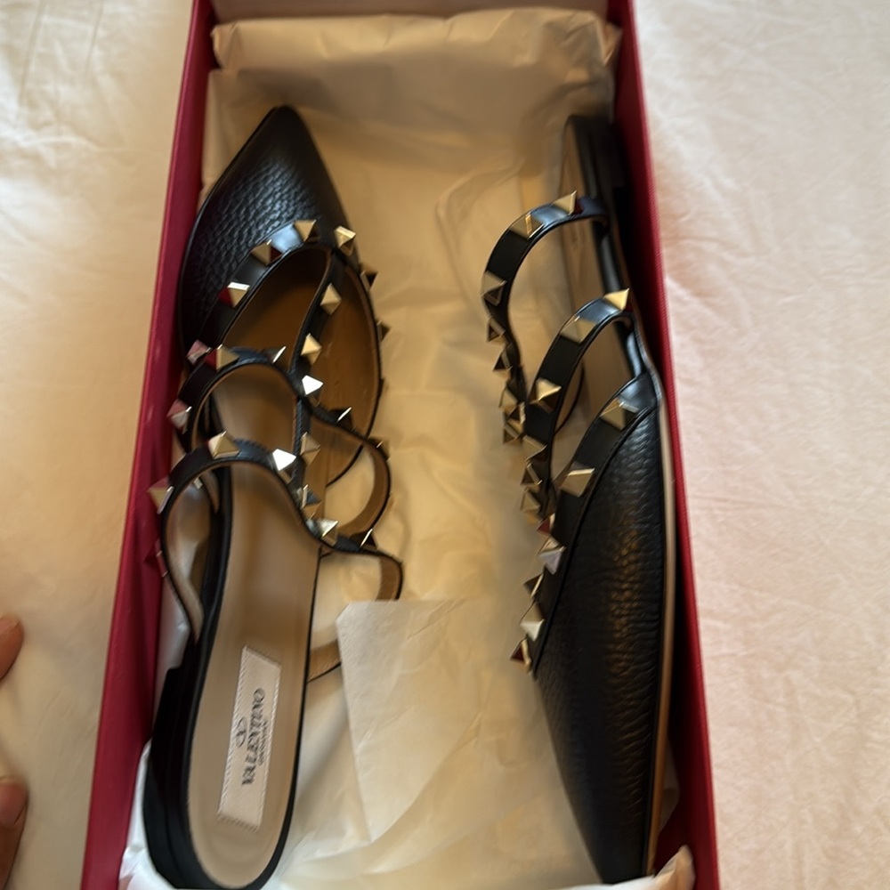 Valentino Black and Gold Studded Mules - Picture 6 of 13